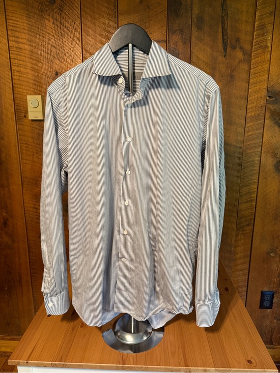 Canali Other - Canali Italy Stripe Dress Shirt 41 16 M L Gray White Luxury Banker Spread